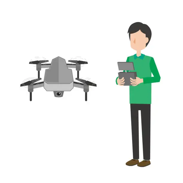 Vector illustration of Man operating a drone