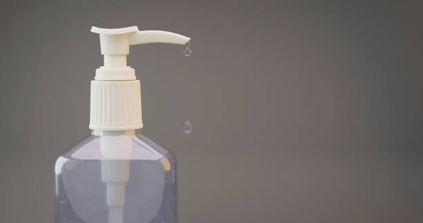 istock Sanitizer gel bottle on gray background. 3D illustration. 1223972723
