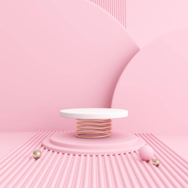istock Minimal abstract scene with round empty  podium with gold spring , Architectural mock up design with geometric form in pastel color, Product presentation. 3D rendering. 1223976344