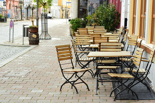 4/13/2020 in Dillingen, Bavaria, Germany, during the Corona Pandemic the streets and restaurants are empty due to the curfew
