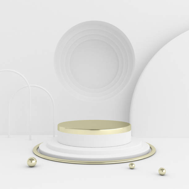 istock Minimal abstract scene with round gold podium, Architectural mock up design with geometric form in pastel color, Product presentation. 3D rendering. 1223977085