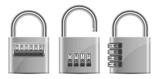흰색 배경에 격리 된 자물쇠 조합 벡터 디자인 그림 - safe safety combination lock variation stock illustrations