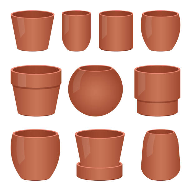 Empty flower pot vector design illustration isolated on white background Beautiful vector design illustration of empty flower pot isolated on white background earthenware stock illustrations