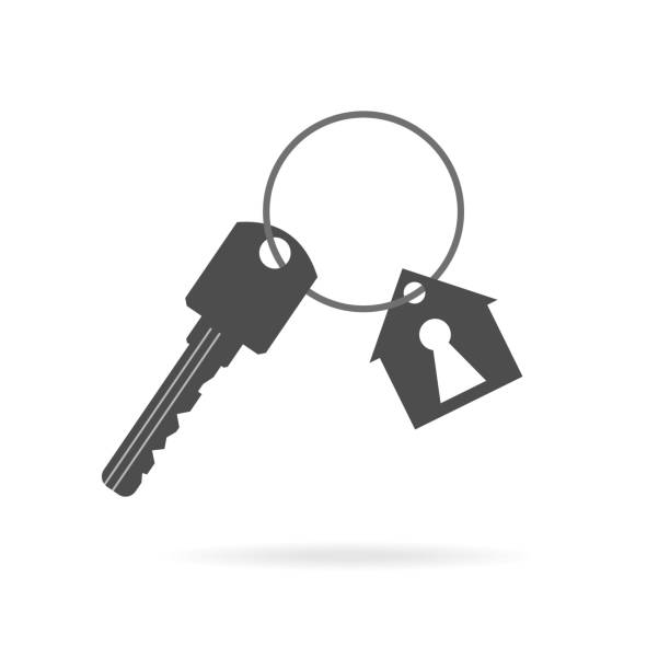 열쇠 체인, 부동산 소유권, 부동산 구매 및 판매 개념이있는 반지의 키 하우스. 보안의 핵심은 보안입니다. 벡터 일러스트레이션 eps 10 - home accessories stock illustrations