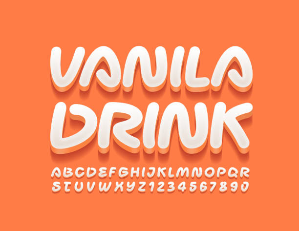 illustrations, cliparts, dessins animés et icônes de logo élégant vectoriel vanilla drink. lettres et numéros d’alphabet blanc - mise en page