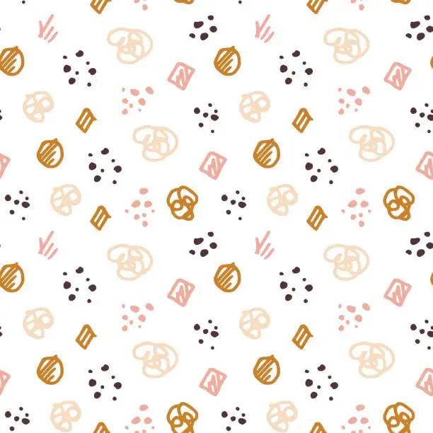 Vector illustration of Hand drawn textures, template. seamless pattern with doodle elements on white background