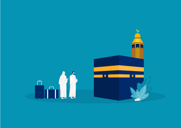 Umrah hajj pray saudi people prayers mabrour muslims travel makkah al haram modern flat vector Umrah hajj pray saudi people prayers mabrour muslims travel makkah al haram modern flat vector hajj stock illustrations