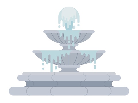 Tiered fountain with water vector flat icon isolated on white