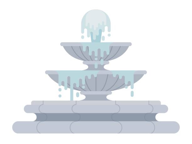 Tiered fountain vector icon flat isolated Tiered fountain with water vector flat icon isolated on white fountain stock illustrations