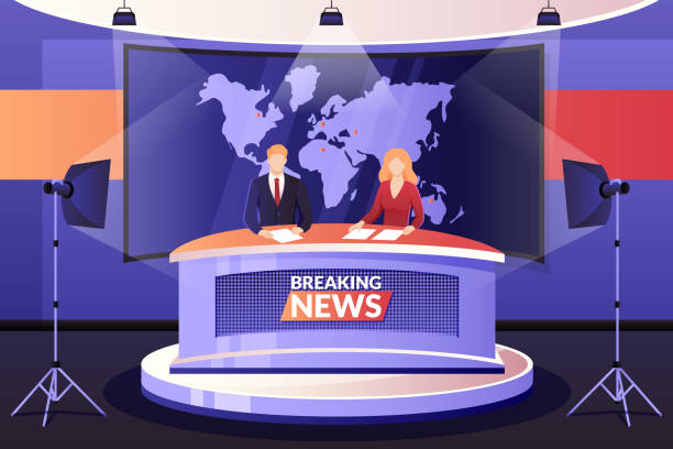 istock TV breaking news broadcasting, vector illustration. Live events, interview and media entertainment concept 1223985475