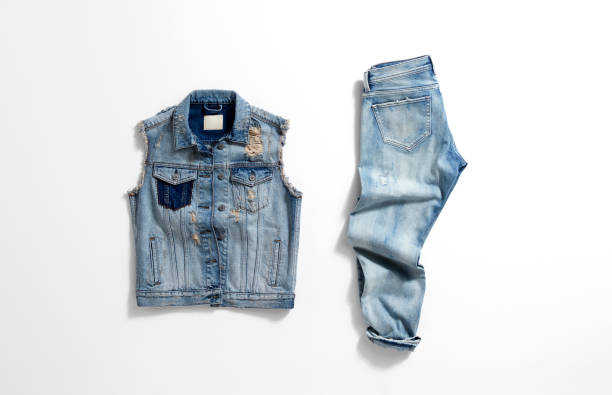 istock Blue jeans and blue denim jacket  on white background 1223986174