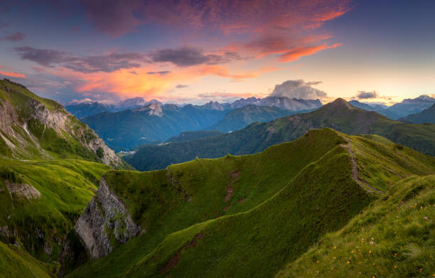 istock Alps Mountains valley at sunrise time, summer in hight mountains, panoramic landscap 1223986405