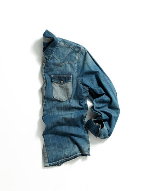 istock Blue denim jean shirt isolated on white background 1223987267