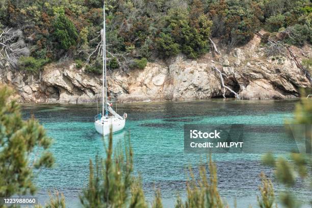 Cove And Sailing Boat In The Island Of Porquerolles In The Var In Provence On The Côte Dazur Stock Photo - Download Image Now