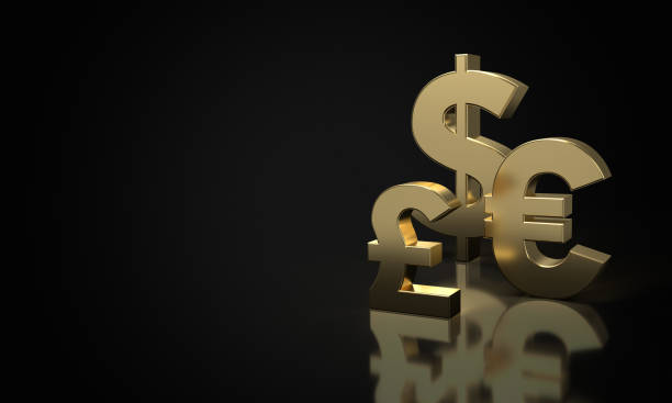 istock golden Dollar, Pound and Euro sign 1223990300