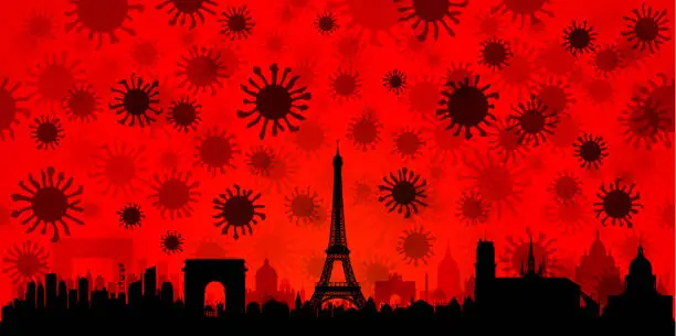 Vector illustration of Coronavirus in Paris (All Buildings Are Complete and Moveable)