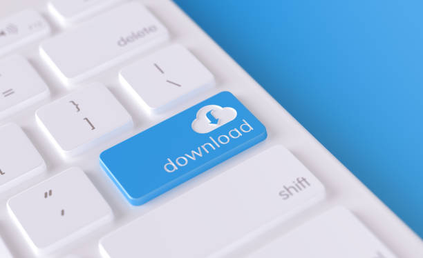istock Modern Keyboard Button with Cloud Download Icon - Download Concept 1223990724