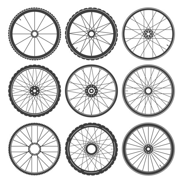 koła rowerowe fitness - wheel cycling nobody outdoors stock illustrations