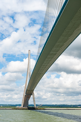 Pasarela del voluntariado. Modern bridge crossing the river Ebro in Zaragoza, Spain. Modern architecture