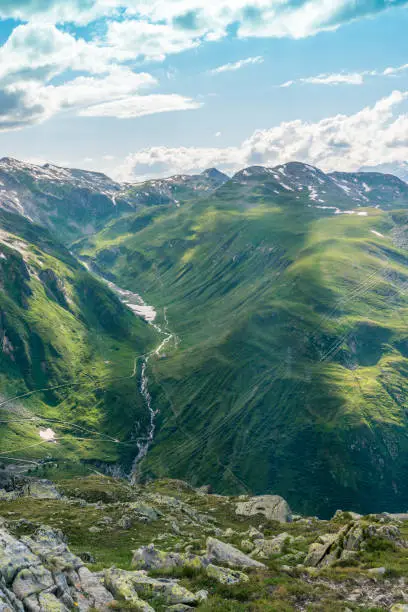 the green valleys in between the high mountains. paradise for hikers and nature lovers, vacation in the nature of Switzerland, Nufenen Pass, 6781 Bedretto, Europe