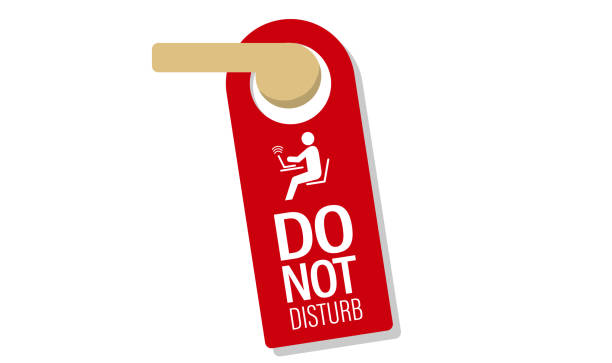 원격 작업 이미지, 방 기호 처럼, 작업에 집중, 벡터 일러스트레이션, 흰색 고립 - do not disturb sign stock illustrations