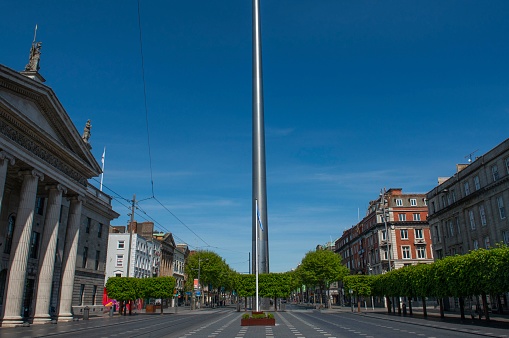 Empty city streets during Covid 19 global pandemic, Dublin, Ireland.