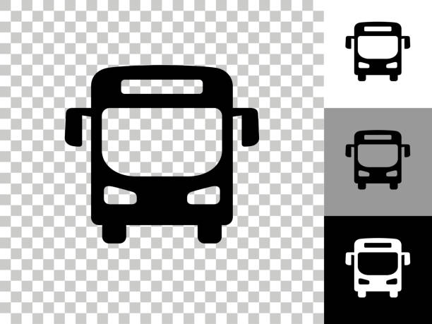 illustrazioni stock, clip art, cartoni animati e icone di tendenza di icona bus su sfondo trasparente scacchiera - bus