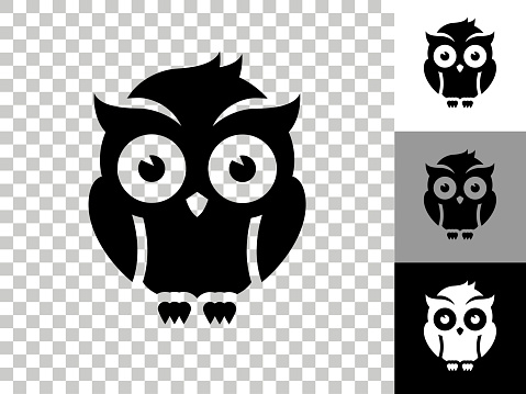 Night Owl Icon on Checkerboard Transparent Background. This 100% royalty free vector illustration is featuring the icon on a checkerboard pattern transparent background. There are 3 additional color variations on the right..