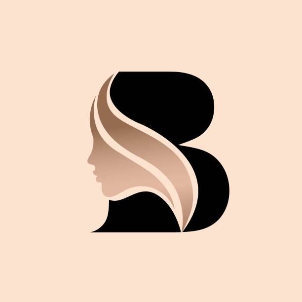 ilustrações, clipart, desenhos animados e ícones de logotipo de salão de beleza com retrato feminino e letra b.typographic inicial e ícone de penteado. - hairstyle profile human face sign