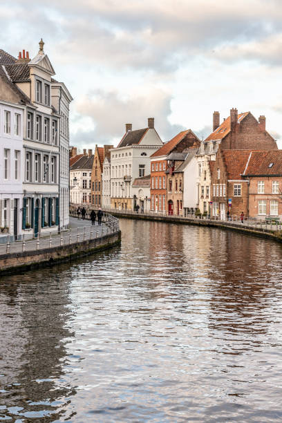 istock Buildings with reflection around channels in Bruges 1223999318