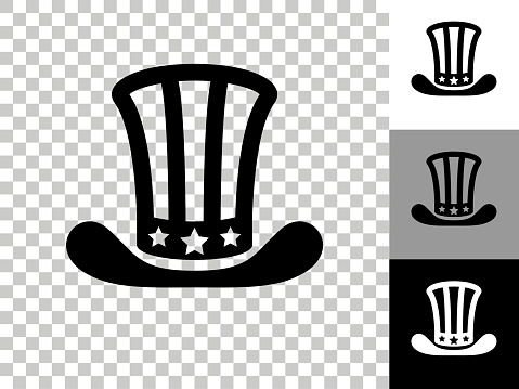 Uncle Sam Hat Icon on Checkerboard Transparent Background. This 100% royalty free vector illustration is featuring the icon on a checkerboard pattern transparent background. There are 3 additional color variations on the right..