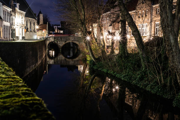 istock Light night with buildings with reflections  around channels in Bruges 1223999892