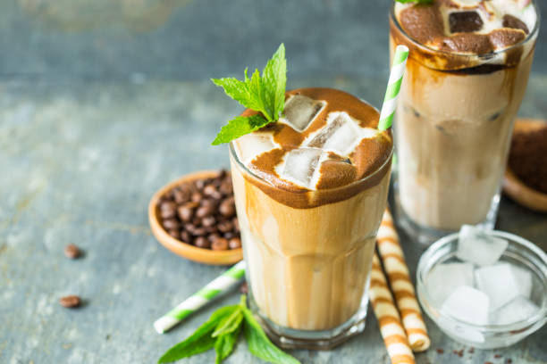 istock Iced latte coffee in a tall glass 1224002545