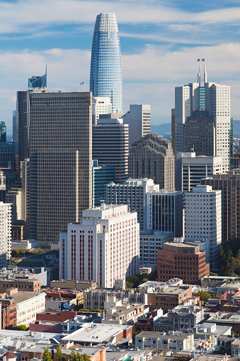 Salesforce Tower seen from the top of Coit Tower, San Francisco, California, USA.