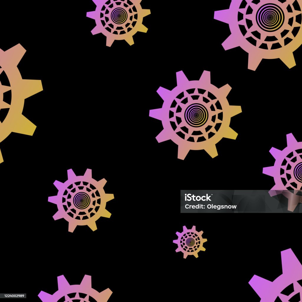 Black Background With Bright Gears Patterns Stock Illustration