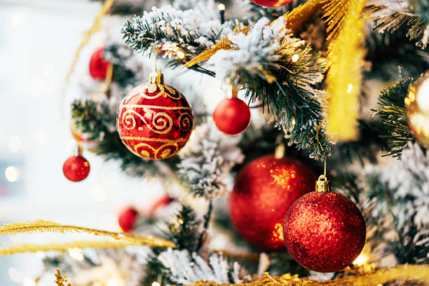 istock Close up of balls on christmas tree. 1224003261