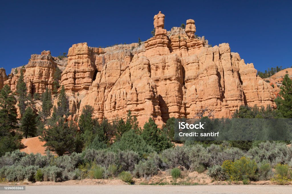 Sandstone Rock Formations in Red Canyon Sandstone rock formations in Red Canyon along scenic byway 12, Dixie National Forest, Utah, USA. Red Canyon Stock Photo