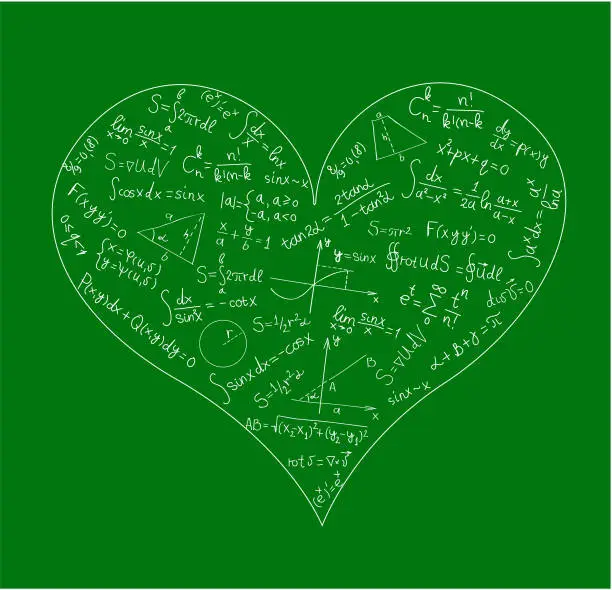 Vector illustration of Heart made of math formulas