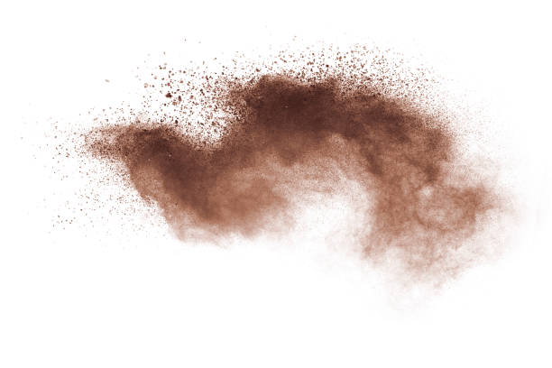istock Set of dust powder splash clouds isolated on white background. sand explosion. 1224005547