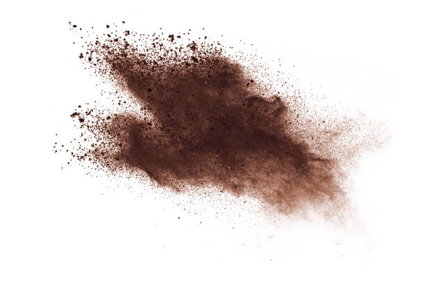 istock Set of dust powder splash clouds isolated on white background. sand explosion. 1224005551