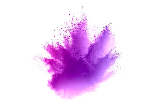 istock Freeze motion of purple color powder exploding on white background. 1224007809