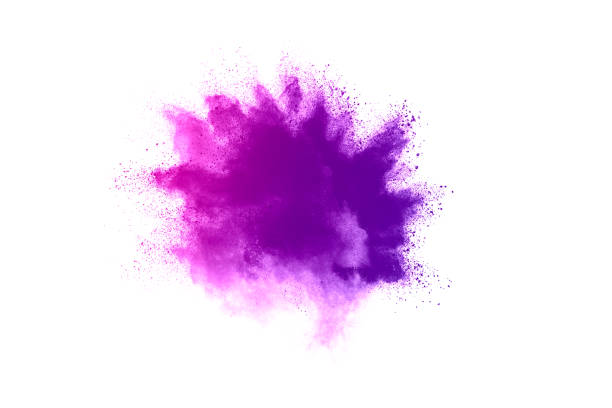 istock Freeze motion of purple color powder exploding on white background. 1224007812