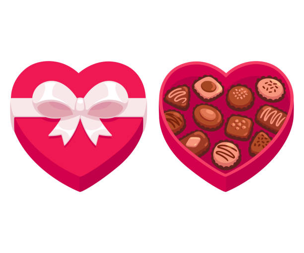 ilustraciones, imágenes clip art, dibujos animados e iconos de stock de caja de chocolates en forma de corazón - chocolate candy chocolate box candy