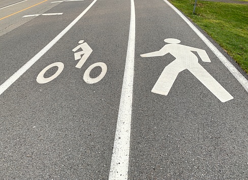 Lanes in road marked for biking and walking