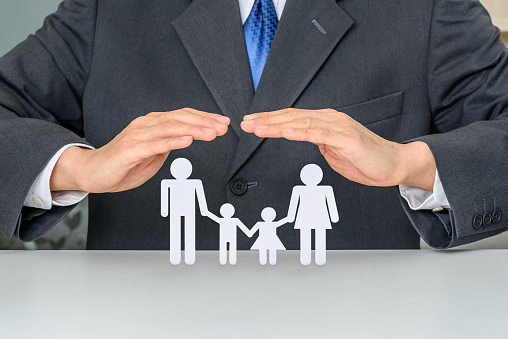 Family life insurance, financial security concept