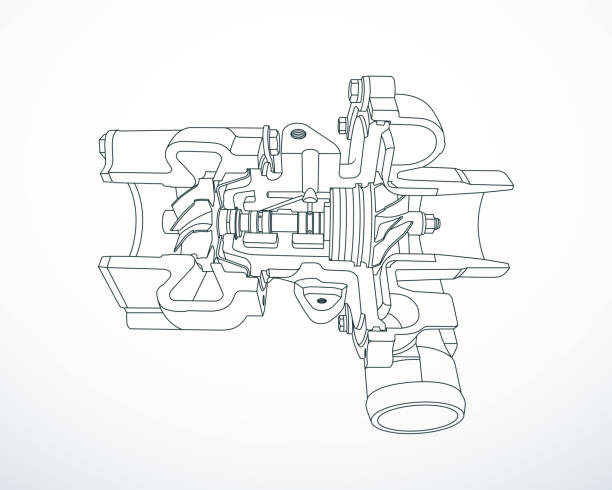 ilustrações, clipart, desenhos animados e ícones de contorno do turbocompressor seccionado - turbo diesel