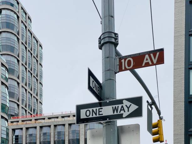 istock 10 Ave and One Way street signs - NYC 1224018388