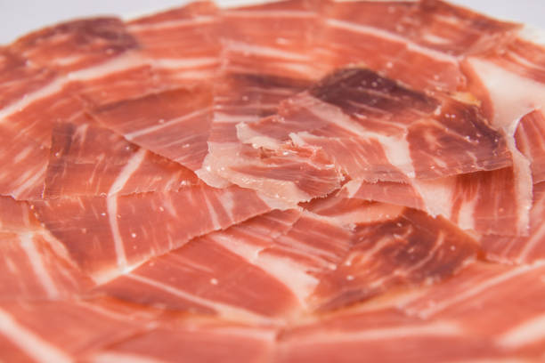 Detail of a plate of Iberian ham from Extremadura