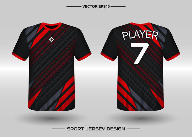 ilustrações, clipart, desenhos animados e ícones de modelo de design de vetor esportivo de camiseta, mockup de camisa de futebol para o clube de futebol. vista frontal e traseira uniforme. homens de vestuário adulto. - soccer ball running sports uniform red