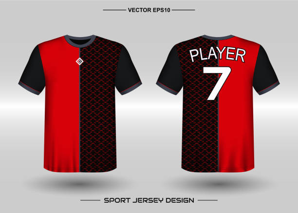 t-shirt sport vektor-design-vorlage, fußball-trikot-mockup für fußballverein. einheitliche vorder- und rückseite. kleidung männer erwachsene. - soccer ball running sports uniform red stock-grafiken, -clipart, -cartoons und -symbole